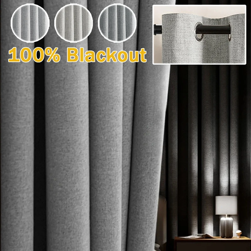 

Solid Blackout Curtains 100% Light Blocking Thermal Insulated Japanese Style Linen Fabric for Garden Window Home Decor Drapes