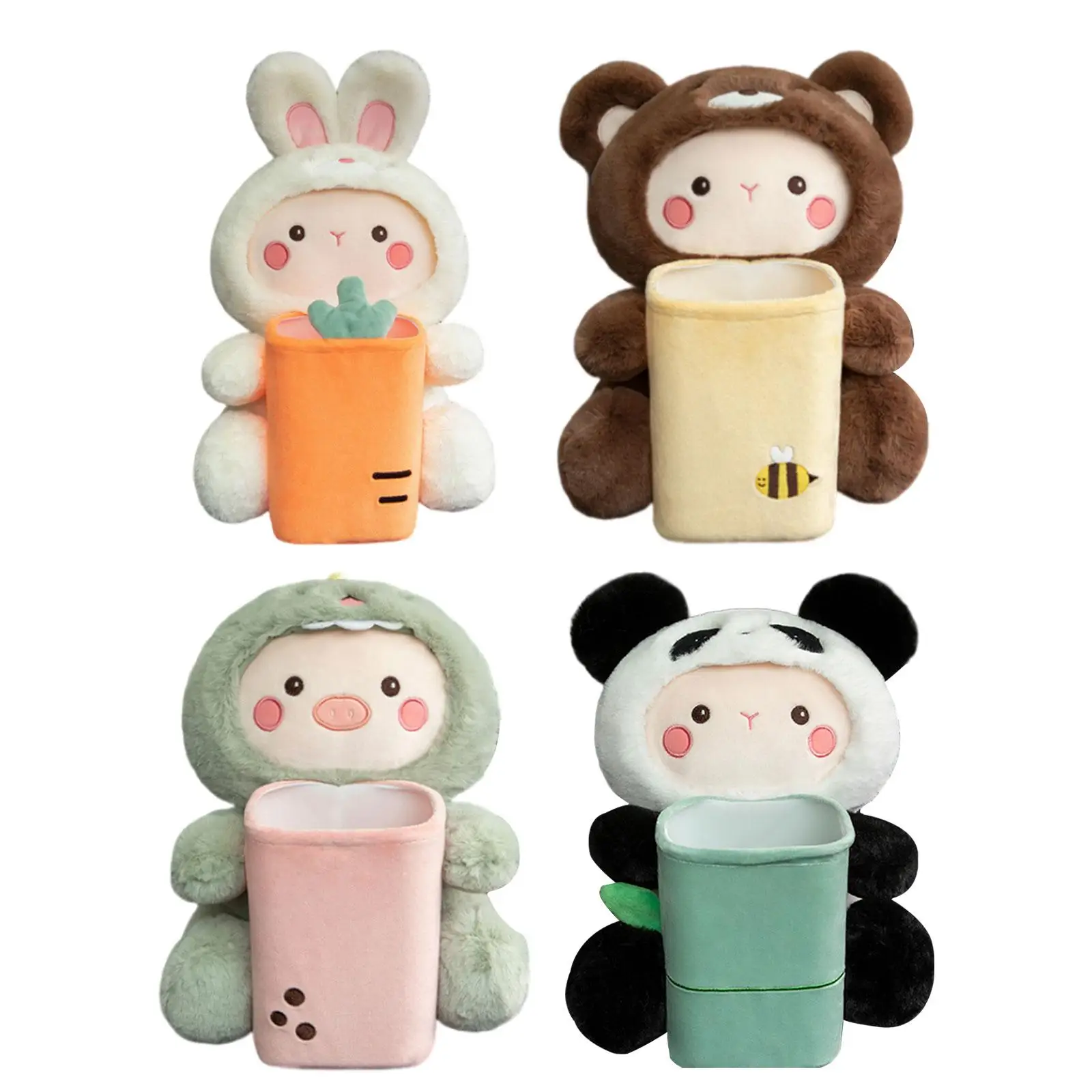 Soft Plush Car Tissue Box Trash Bin Multifunctional Cute Plush Toy Elastic Straps Paper Holder Napkin Box Tissue Holder