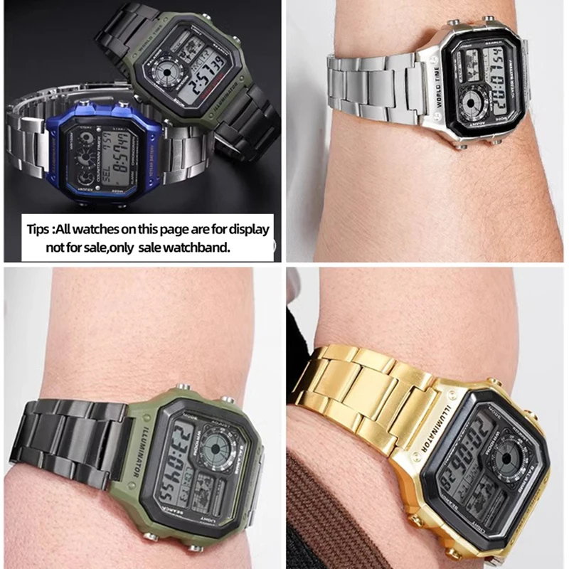 Cinturino in acciaio massiccio da 18 mm per Casio GSHOCK AE1200/AE1300/AE1500 A158/168/F91 Cinturino in acciaio inossidabile ae1200 Catena per orologi da uomo