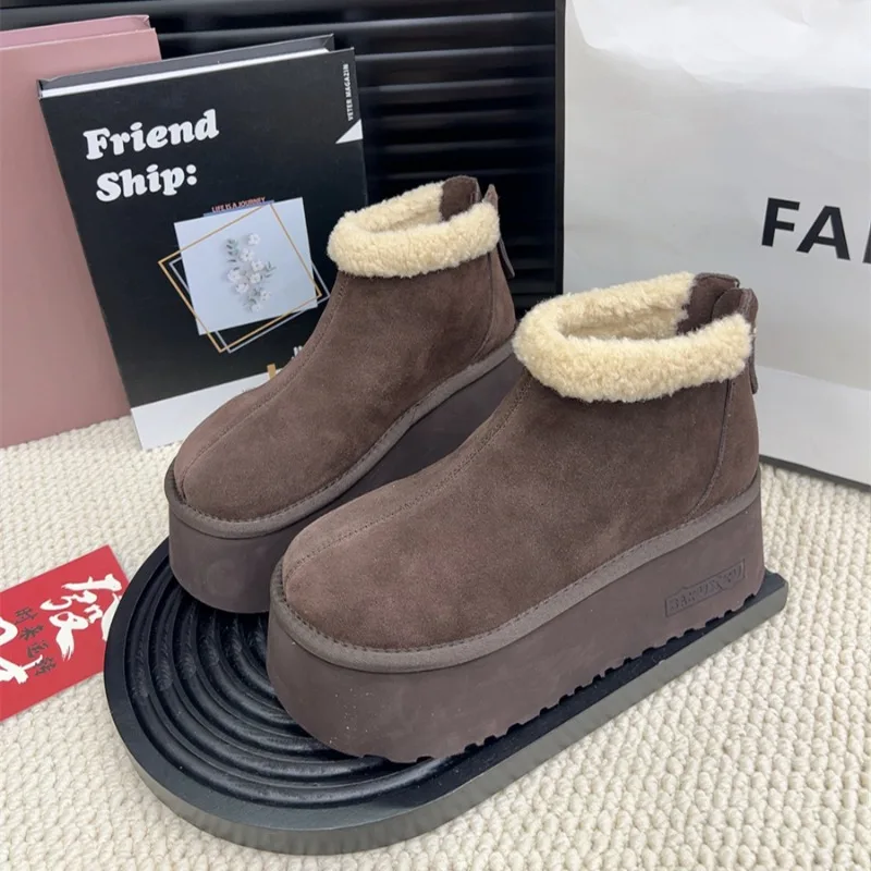 2024 New Thick-soled Women's Winter Back Zipper Flat-heeled Ankle Boots Casual Warm Solid Color Versatile Snow Cotton Boots