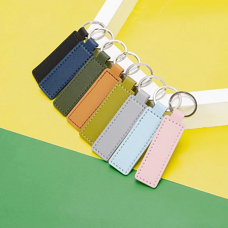 1Pcs Double Sided PU Leather Keychain  PU Solid Color Car Key Chain Simple KeyChains Keyholde Car Small Gift Metal Pendant image 2