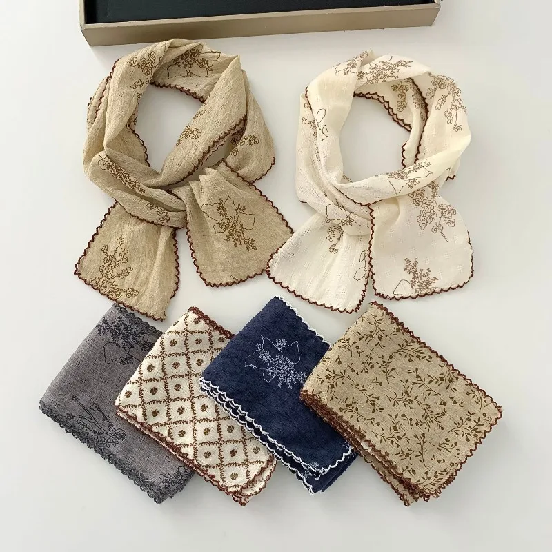 New slim-fit scarf: sophisticated, versatile and retro-style long silk scarf; neck warmer; multifunctional cotton-linen scarf