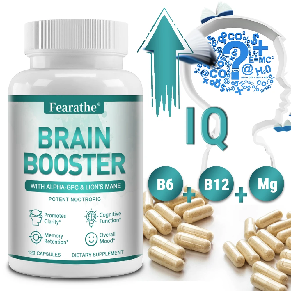 Brain Supplements - Brain Booster for Attention, Memory and Mood - Alpha-GPC, Lion\'s Mane Mushroom, Ginkgo Biloba and Purslane