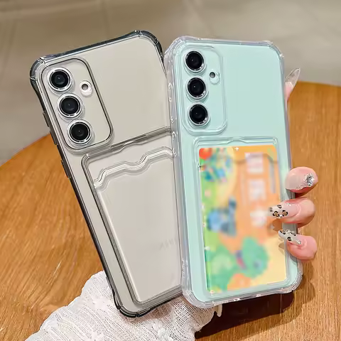 Clear Card Slot Bag Case For Samsung Galaxy S25 Edge S25 S24 S23 S22 Ultra S21 FE A55 A52 A54 A35 A15 A16 A56 Soft Pocket Cover