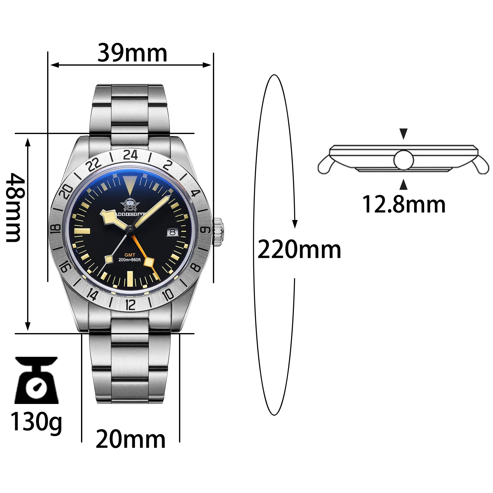 Addiesdive Duiken Horloge Heren Luxe Rvs Bubble Spiegel Glas Gmt Quartz Horloge Lichtgevende Kalender Relogios Masculino