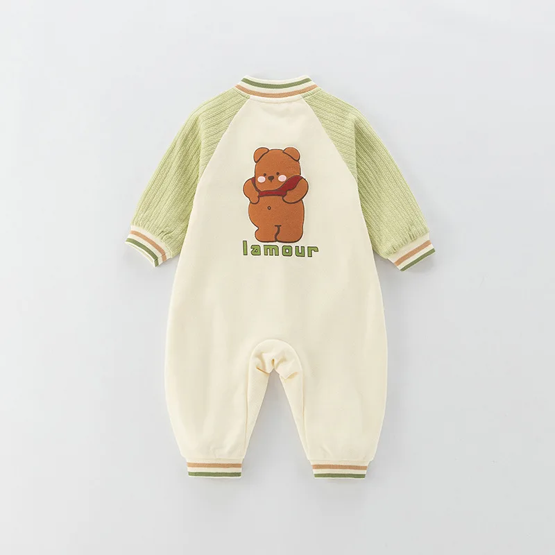 Infant Boys Bodysuit Spring Autumn Raglan Sleeve 3D Bear Striped Baby Boys Romper Cotton 100% Cotton Newborn Boys Jumpsuit