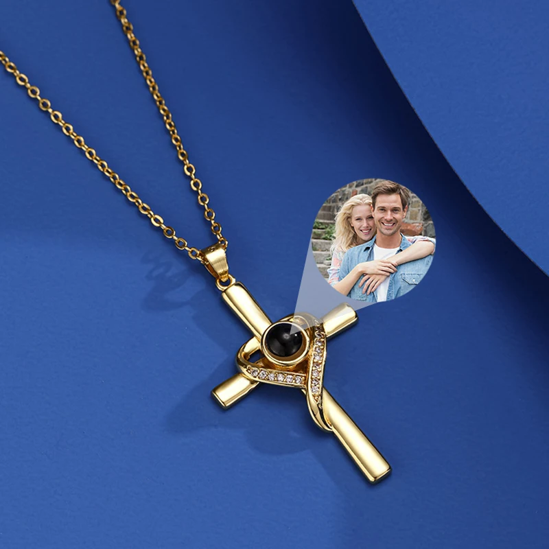 Projektions-Halskette mit Personalisiertem Foto & Text, Individuelles Foto-Kreuz-Anhänger, Erinnerungsschmuck für Frauen – Detail 7