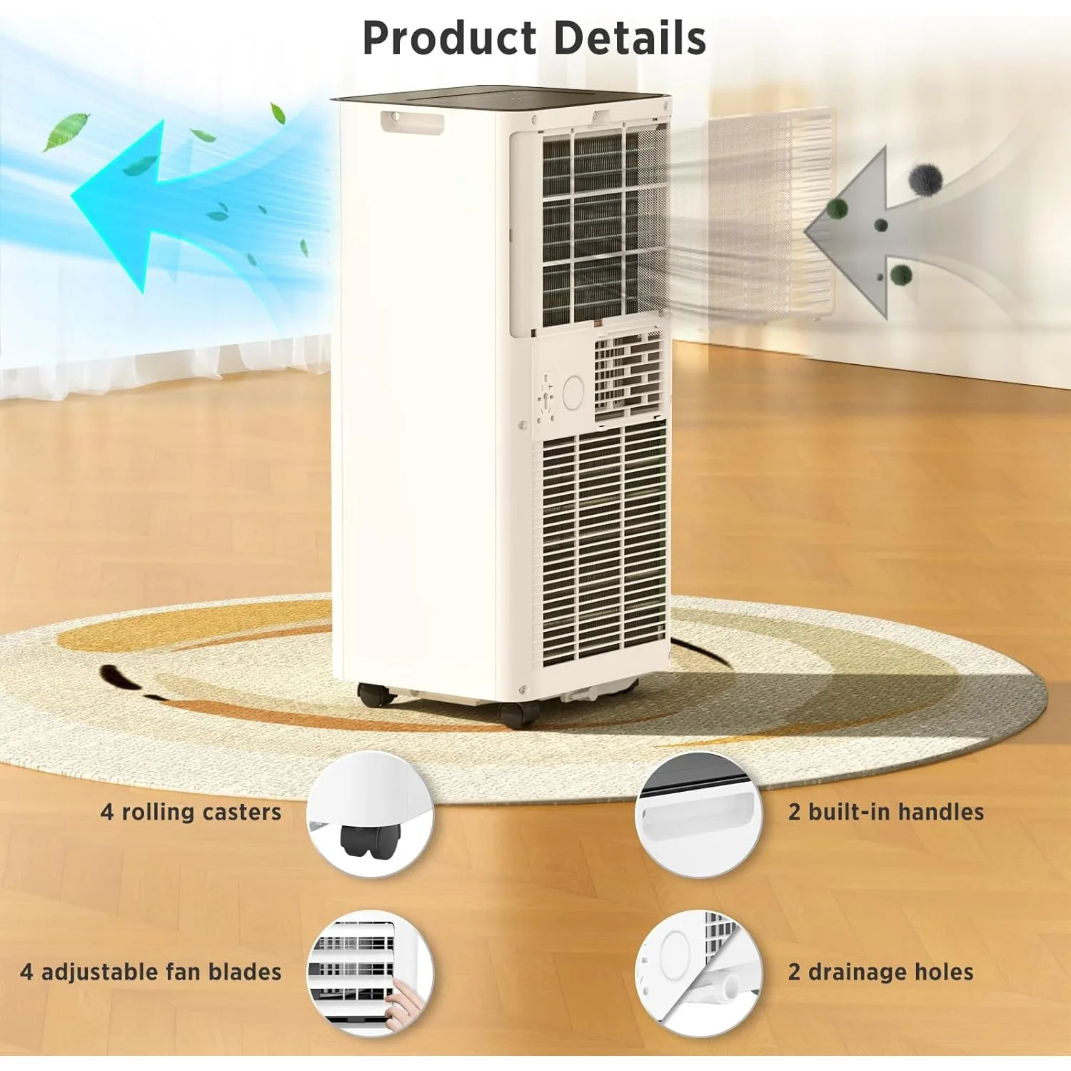 I condizionatori d'aria portatili da 8,000 BTU raffreddano fino a 350 piedi quadrati, con telecomando/ampio Display a LED/Timer 24 ore/kit di installazione, bianco