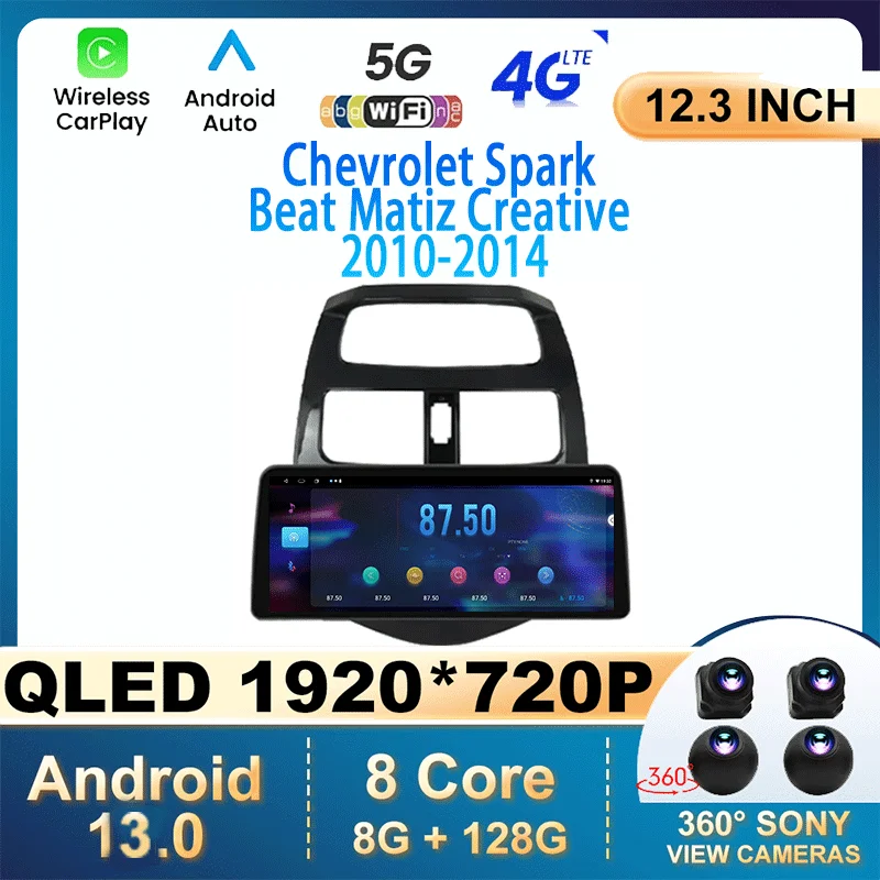 12.3 Android 13 For Chevrolet Spark Beat Matiz Creative 2010-2014Car Radio Video Player Stereo Multimedia Carplay GPS Navigation