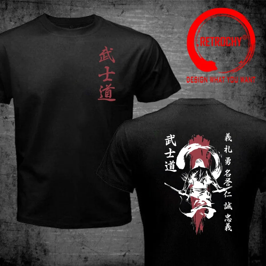 Funny Design Fan Samurai Warrior Japanese The Seven Virtues Of Bushido  Shirt Men Fashion Trendy Casual Clothing Stylish Tops