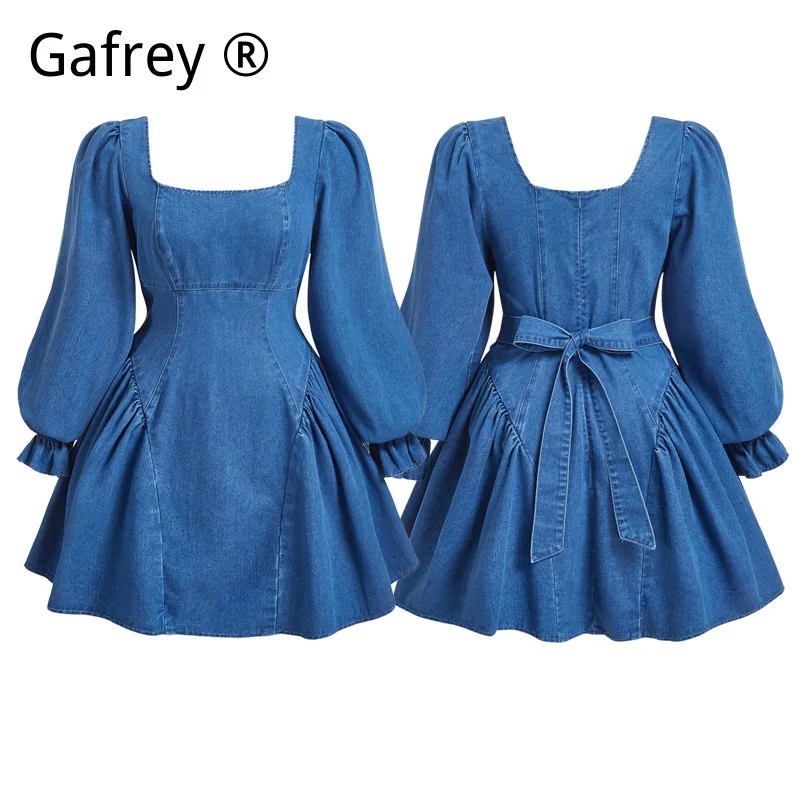 

French Style Long Sleeve Dress High Waist Flowy A Line Slim Fit Elegant Casual Party Dress For Women Vintage Fashion Outfit