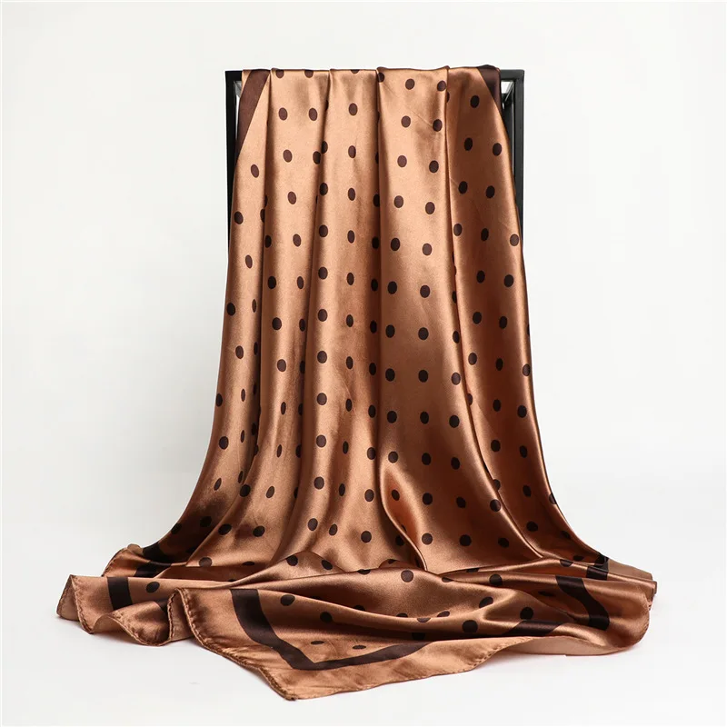 Polka Dot Kopftuch Seide Satin Hals Schal Für Frauen Drucken Hijab Schals Weibliche 90*90 cm Quadratische Tücher und Wraps Schals Für Dame – Detail 25
