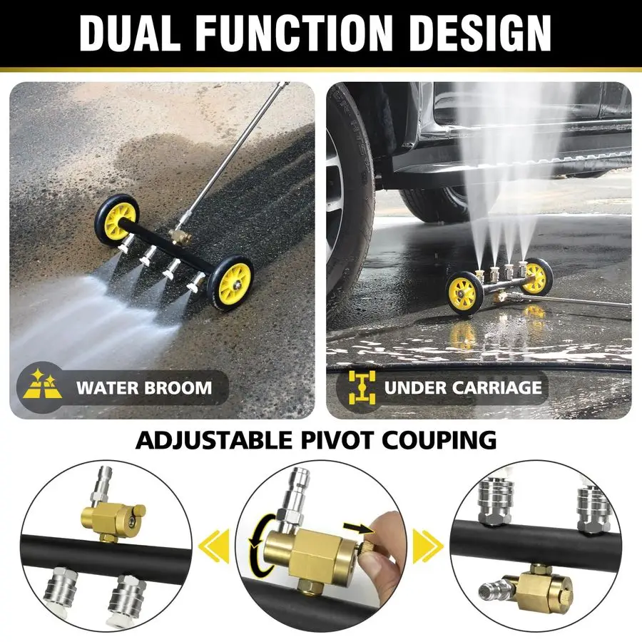 

16 Pressure Washer Undercarriage Cleaner and Water Broom Attachment 4000PSI, 1 4 Connector for Electric and Gas Power Washers wi