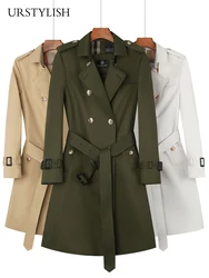 Women's long windbreaker British style double breasted Spring and autumn of 2022Cotton England check lining Casual tailoring Wom