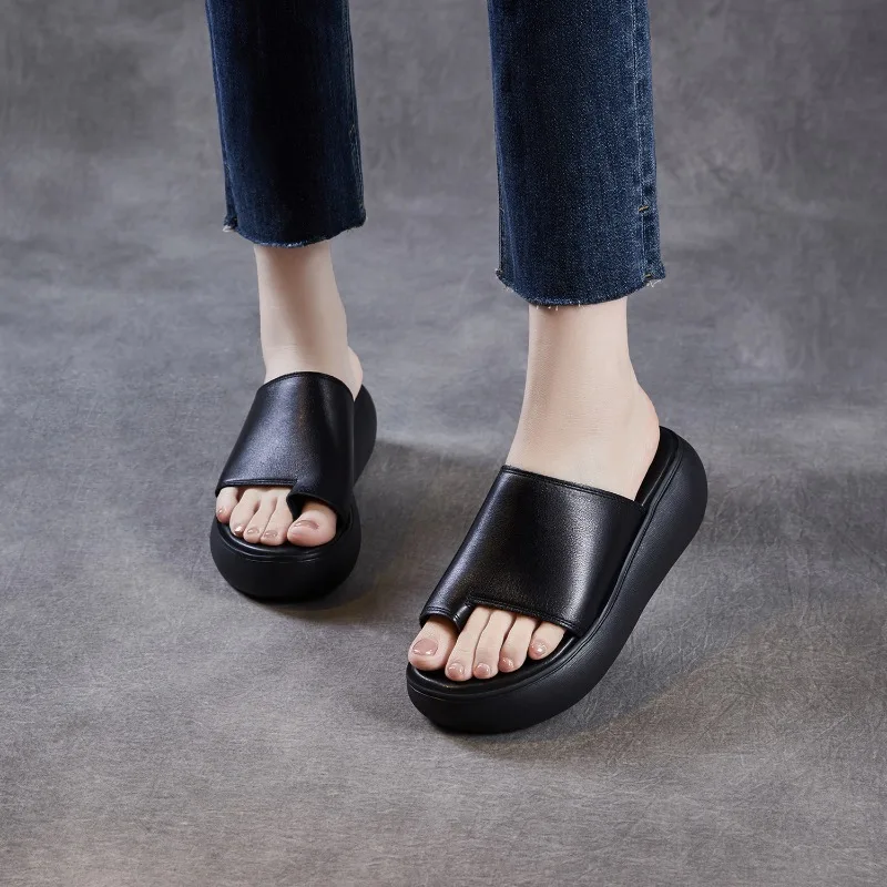 

Модные женские шлепанцы на платформе 6 см, из натуральной кожи, люксовые, летние, новые, ретро, для улицы, размер 40