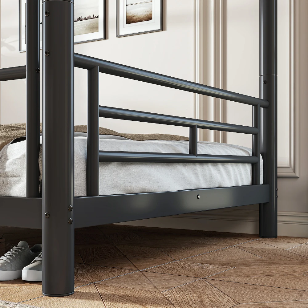 Black Twin XL Over Twin XL Metal Bunk Bed with Round Tube Frame, Separates Into Two Independent Twin XL Beds, Noise Reduced Construction, Space Saving Design for Teens Adults, No Box Spring Needed, Sturdy Bedroom Bunk Bed Frame view 7
