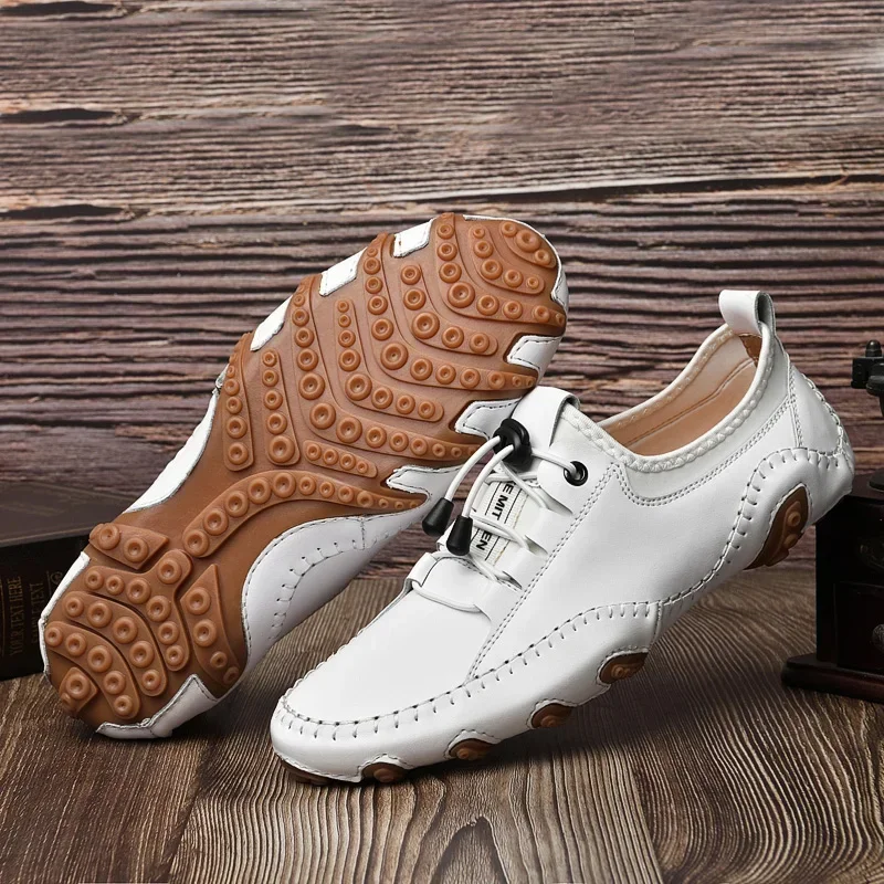 

Men's Casual Shoes Cow Leather White Sneakers Outdoor Shoes Men Loafers Vintage Slip on Designer Flats Leisure Plus Size 38-47