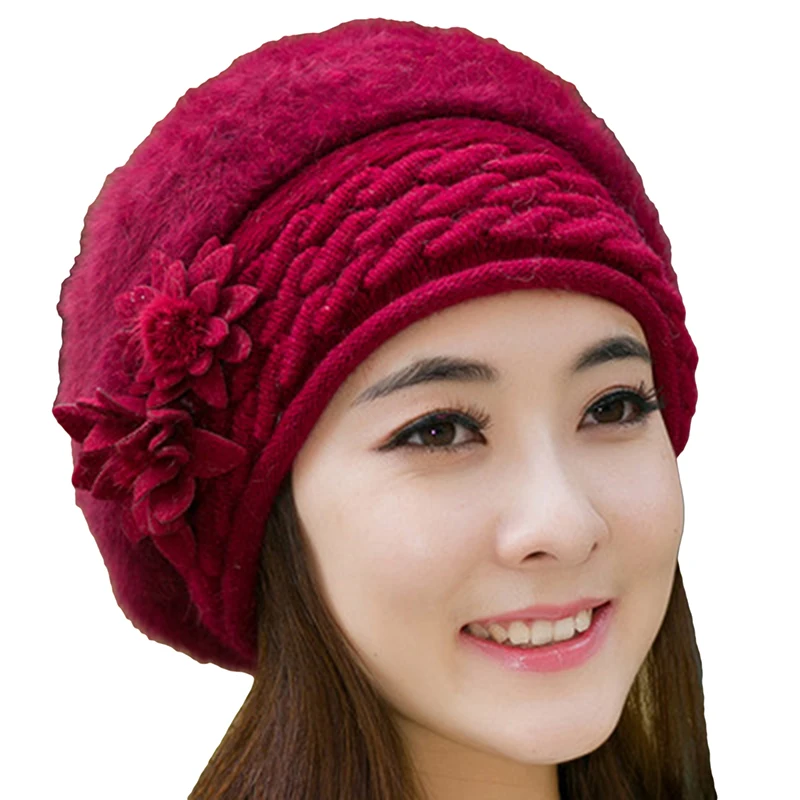 Women Knitted Hats Faux Rabbit Fur Cap Autumn Winter Female Fashion Elegant Simple Warm Skullies Beret Hat Clothing Accessories