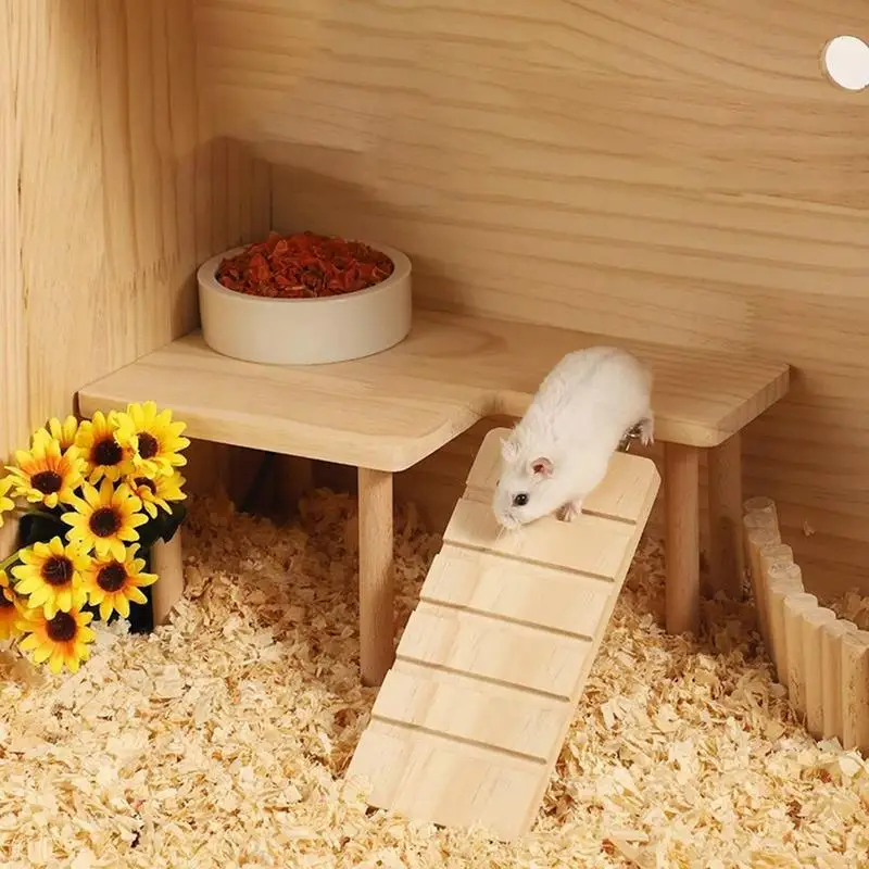 Hamster Wooden Ladder Platform Jumping Board Playground Hamster Climbing Toy Small Pets Stairs Toy Hamster Mice Cage Accessories