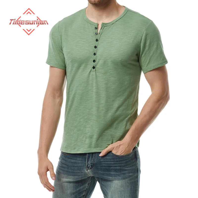 

Мужская хлопчатобумажная ткань с коротким рукавом футболки 2024 лето новый хенли шеи футболки мужские случайные дышащий топ тройник рубашка Homme