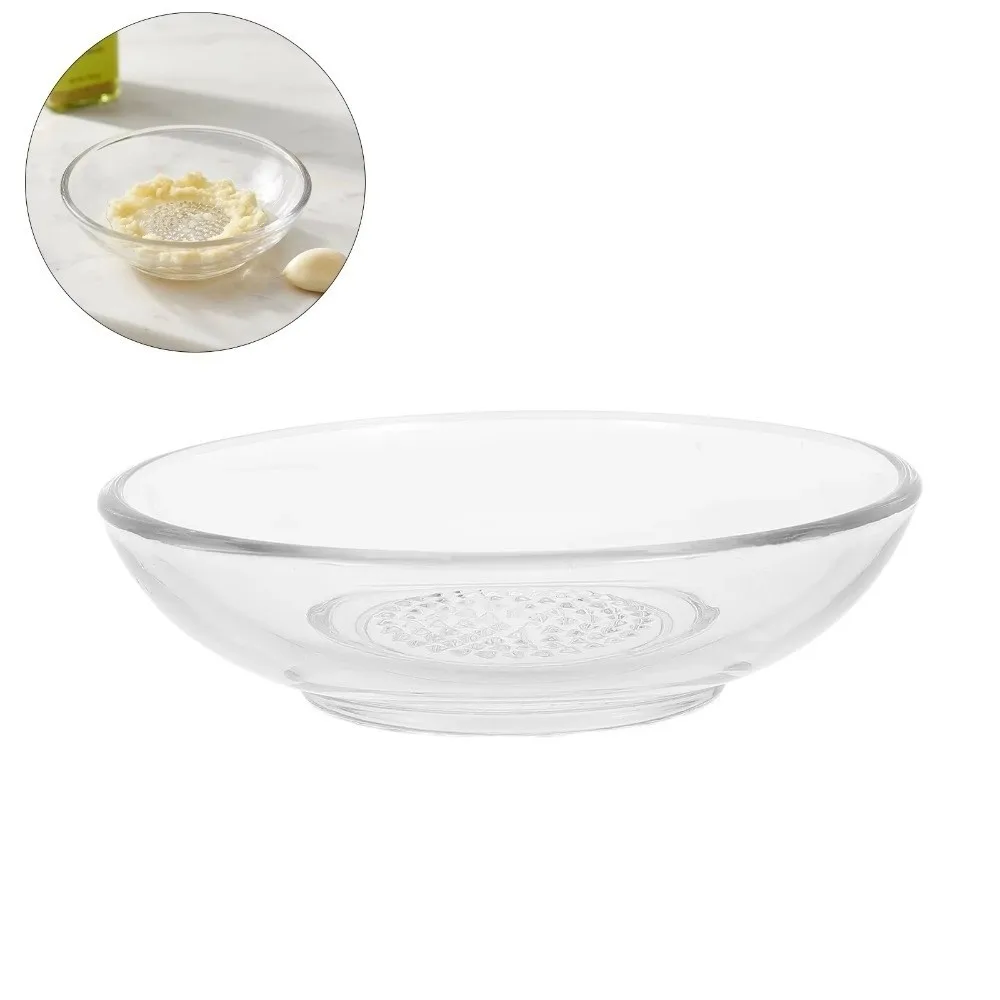 2PCS Condiment Dish Transparent Glass Grinding Bowl Stackable Round Manual Grinder 60ml Ginger Grater Condiment Serving
