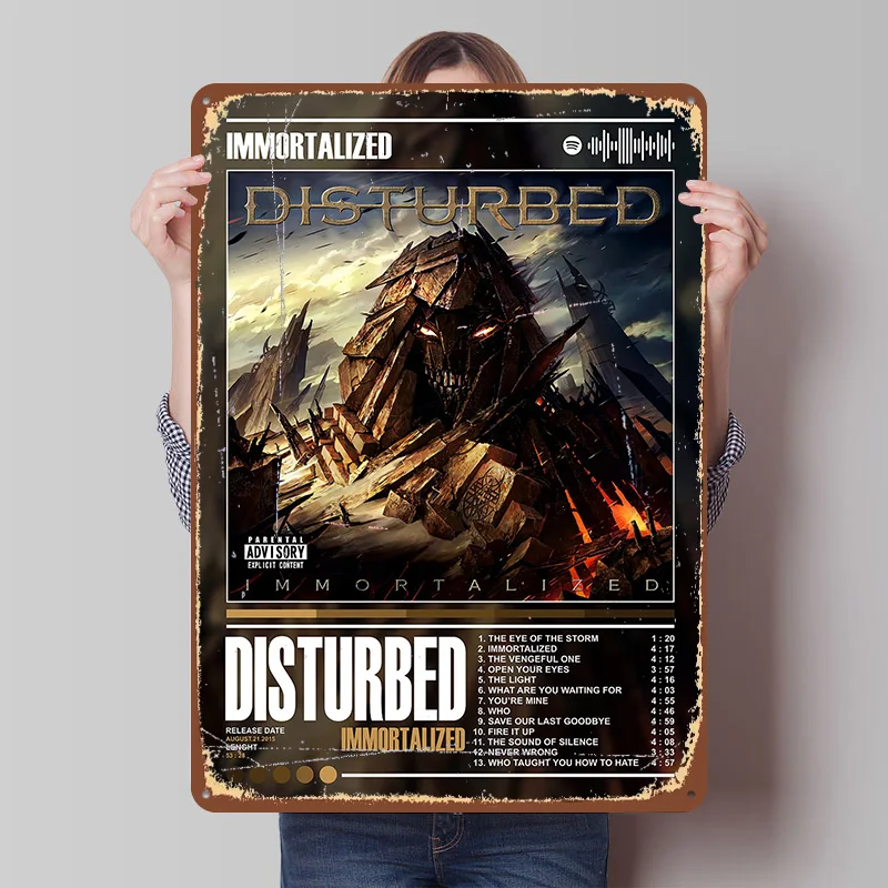 Disturbed - Immortalized Album Cover Poster Customized Wall Art Vintage Metal Signs Retro Tin Plaque for Man Cave Wand Deko Home