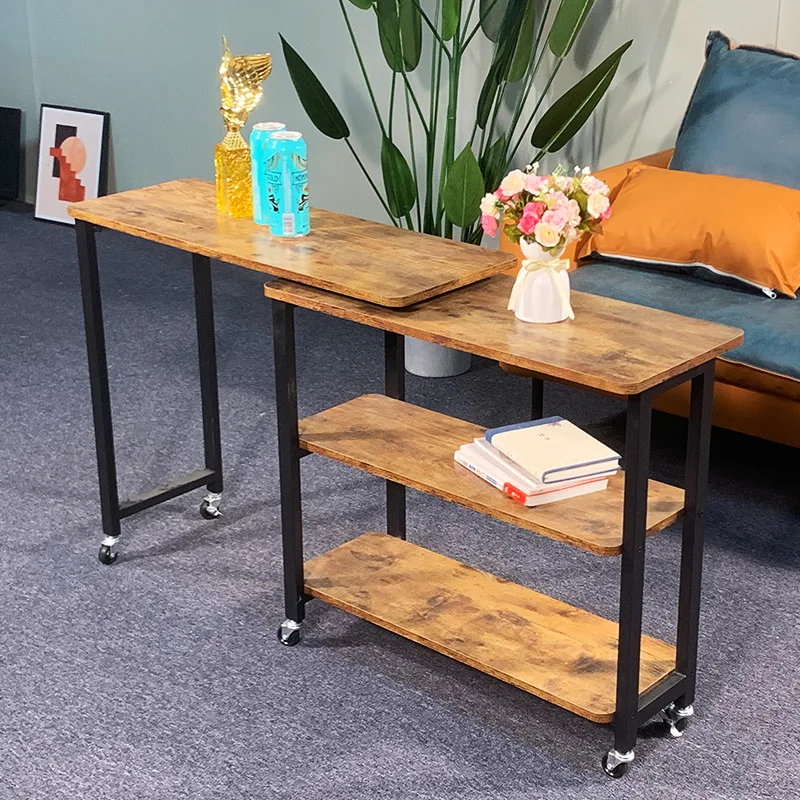 Folding side table with pulley, sofa side table, movable sofa side table, household folding coffee , bedside