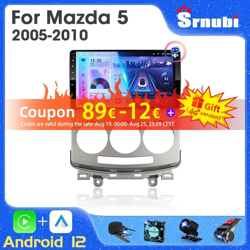 

Srnubi 2Din Android 12 for Mazda 5 2005 - 2010 Car Radio Multimedia Video Player 4G Stereo Navigation Carplay Auto GPS Head Unit