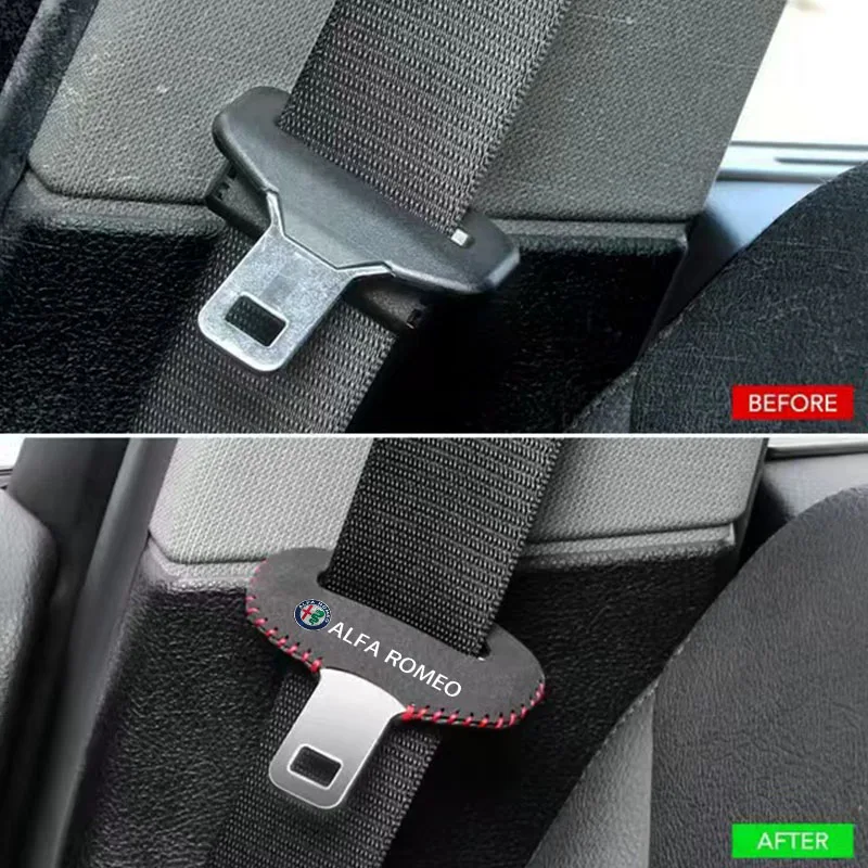 Car Seat Belt Buckle Suede Wear Resistant Protector Cover For Alfa Romeo 4C 159 166 Spider Giulia Giulietta 156 Tonale 147 8C GT view 3