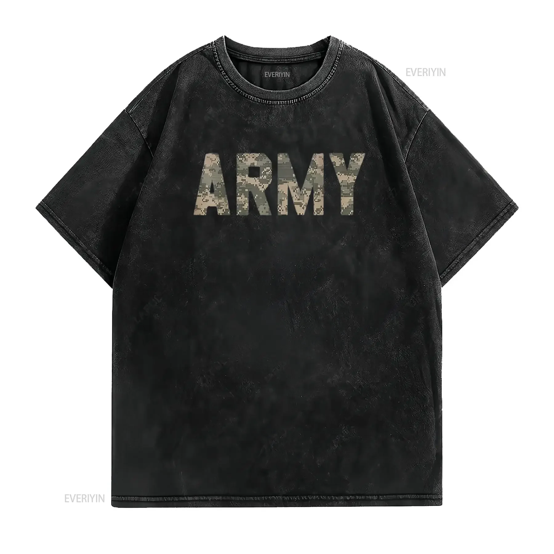 Womens Army Digital Camo T Shirt Black X Large vintage Washed Top For Everyday Wear Soft Breathable Casual streetwear Unisex