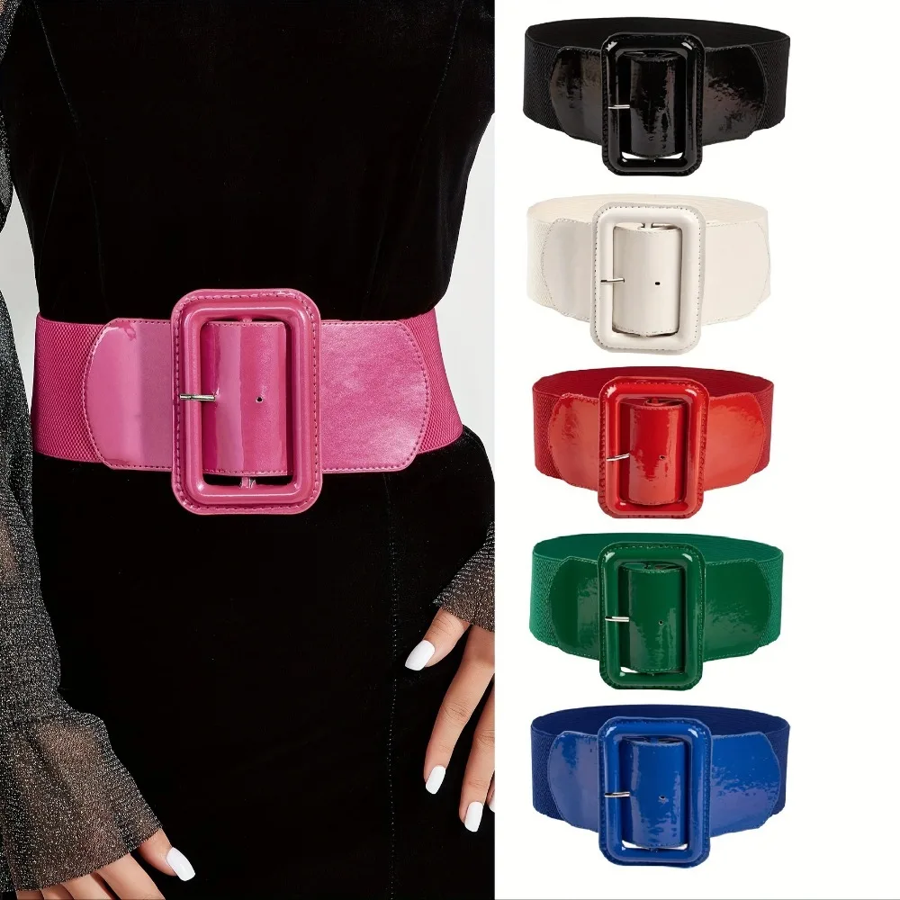 Fashion Plus Size Stretch Cummerbunds Elastic Wide Side Corset Belt High Quality Square Buckle Dress Waistband For Women