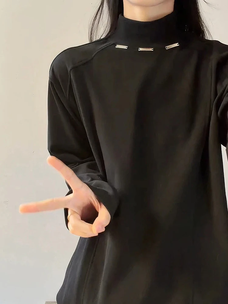 Camiseta de manga larga gruesa para hombre con cuello alto, sudadera cálida de invierno, azul metalizado, con interior de terciopelo de doble cara