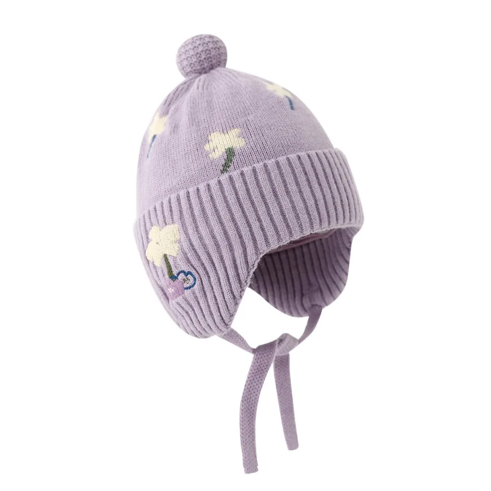 

Fleece Lining Winter Baby Crochet Hat Windproof Soft Toddler's Plush Knitted Cap Thickened Lace-up Kids Ear Protection Hat