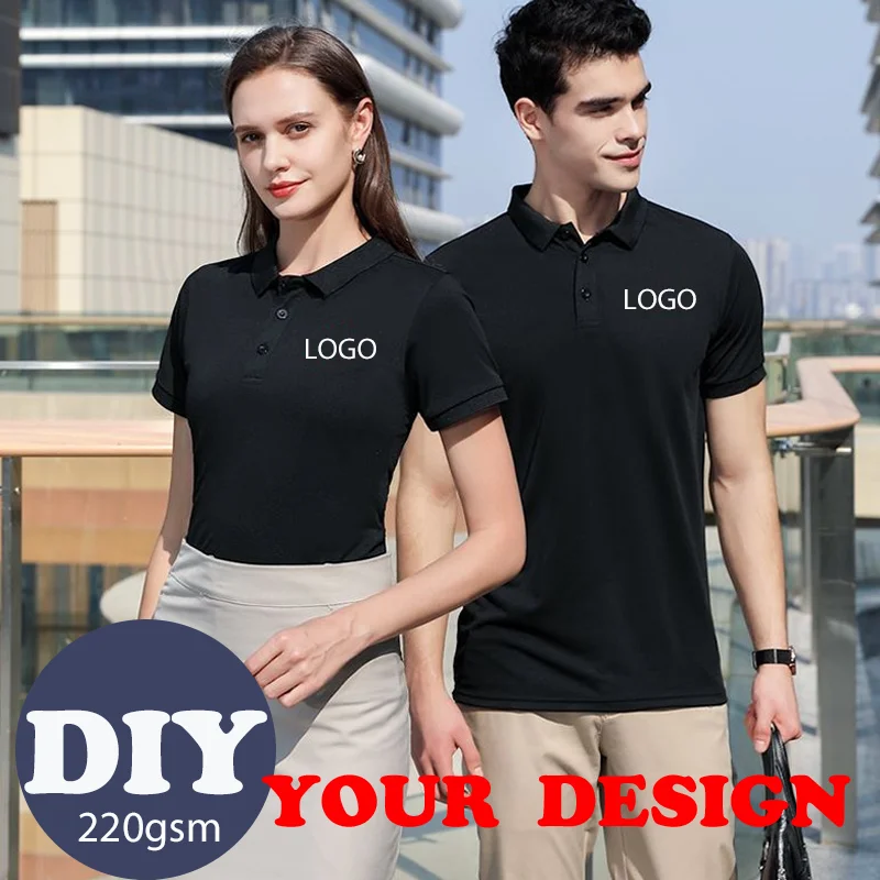 2024 Summer Men polyester Polo Shirt Short-sleeved Casual Solid Tops Custom Printing Your Own Design Photo or Logo