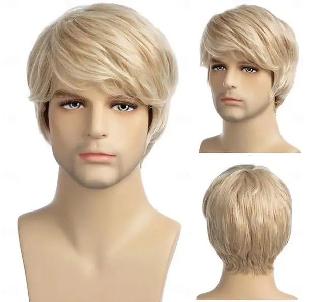 Mens Wig Short Blonde Wig Short Layered Synthetic Hair  Cosplay Anime Halloween Wig