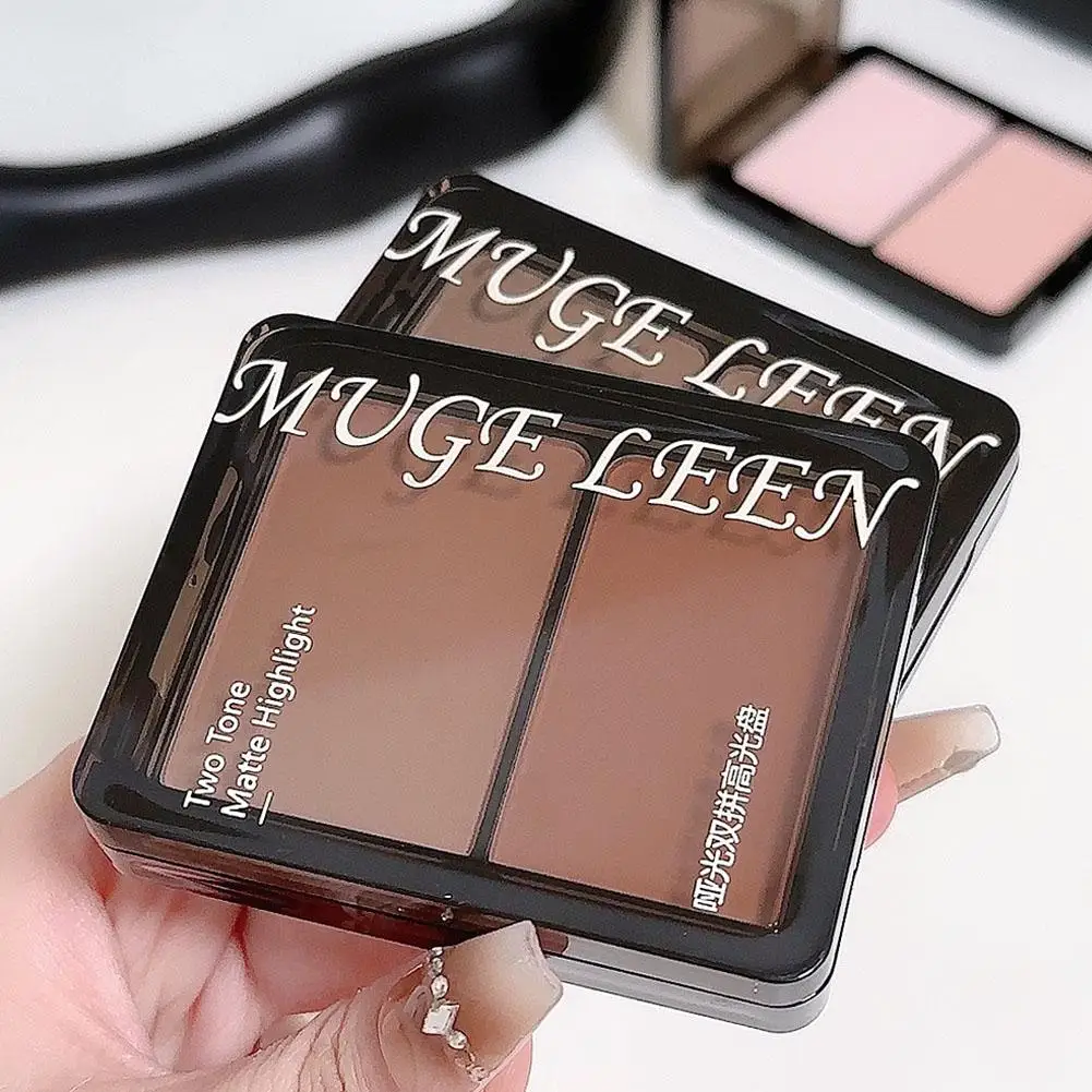 2-kleuren Blush Palette – Highlighter & Blush Compact Shadow, Blusher Shadow, Alles-in-één Highlight Brighten Powder Neusplaat L6W9