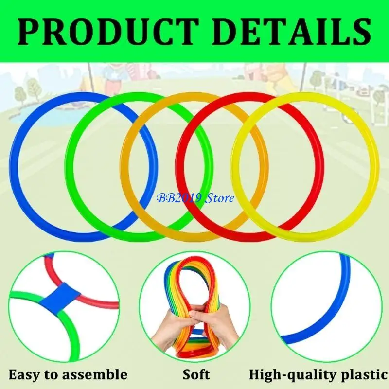 Q0KB خواتم القفز الملونة مجموعة الألعاب الرياضية الداخلية التدريب البدني على الأطواق العائلية النشاط الفناء الخلفي لعبة الأطفال