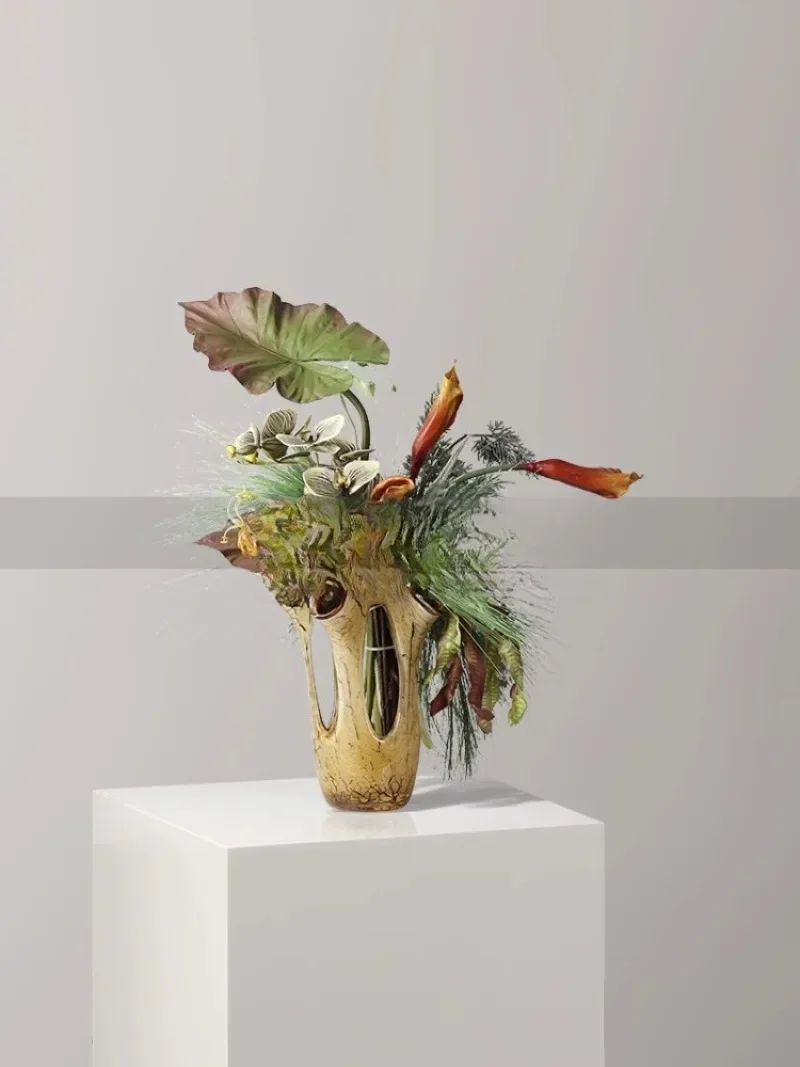 Art glass medieval vase flower arrangement hotel sales office flower arrangement living room entrance restaurant flower ware