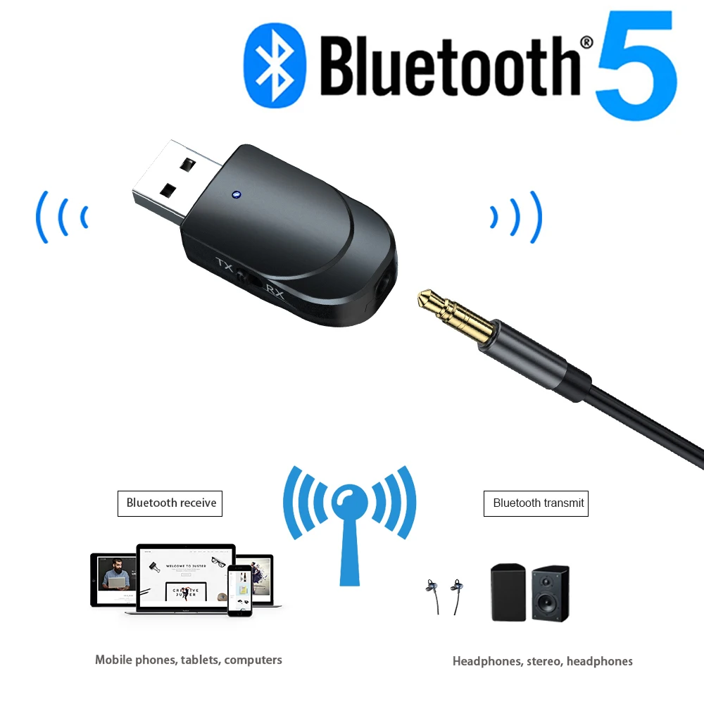 KN330 Bluetooth 5.0 Transmitter Receiver Two-in-one USB Computer TV Adapter Car Dual Output High Quality