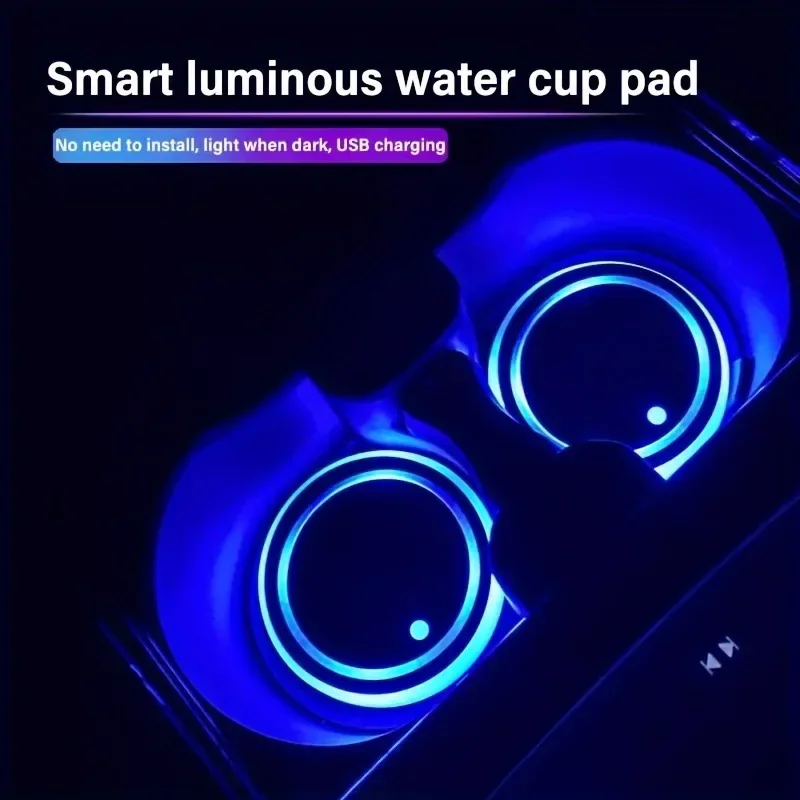 1/2PCS Car Luminous Coasters LED Cup Holder Lights 7 Color-Changing Light Up Cup Holder Insert Coasters Car Decor Accessories