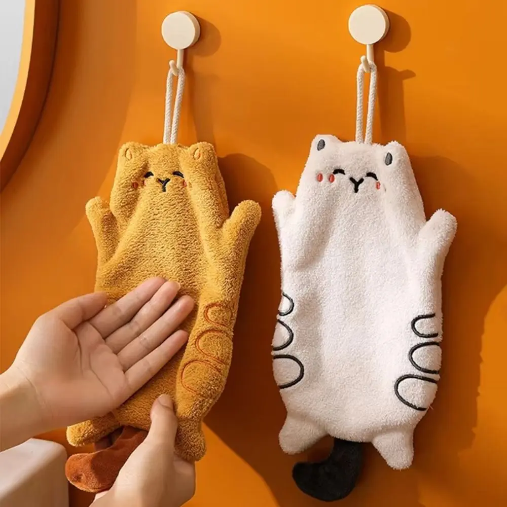 Creative Cartoon Hand Towel Cat Shaped Kawaii Cleaning Hand Cloth Household Coral Fleece Kitchen Cleaning Rag Bathroom Use