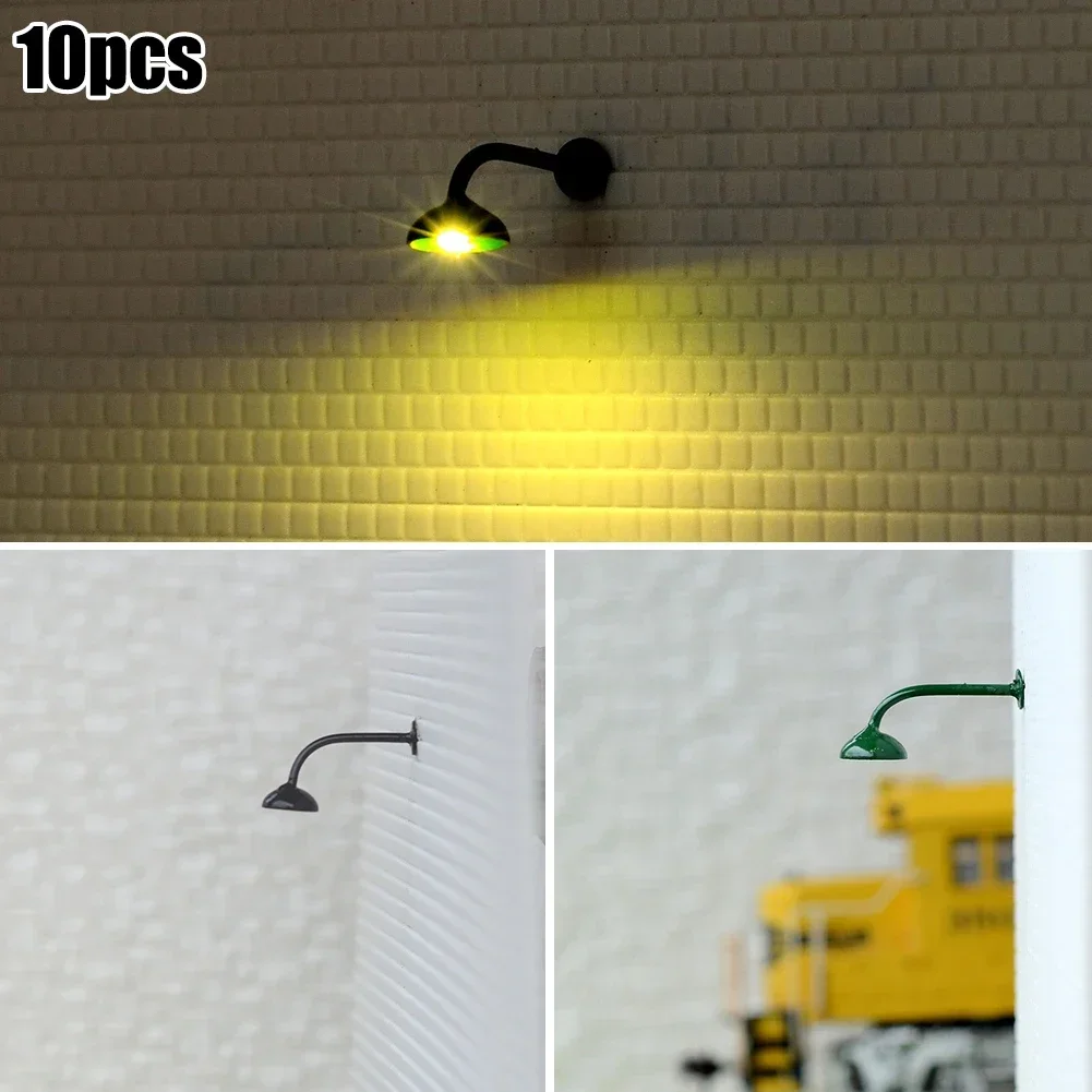 10pcs Lamps Model Railway HO Scale 1:87 3.8cmHanging Lamp Outdoor Wall Goose Neck Light For H0 Houses Building Ornament