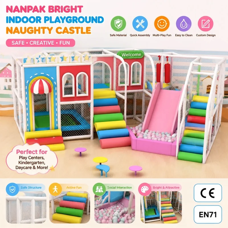 Commercial Indoor Playground Equipment Soft Play Naughty Castle with Slide Trampoline for Kids Play Center Schools and Cafes
