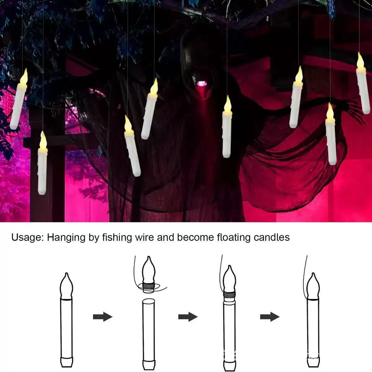 Halloween LED Floating Candles Magic Wand Remote Hanging Operated Potter Harries Battery Floating Candles Warm Light Decoration - view 6