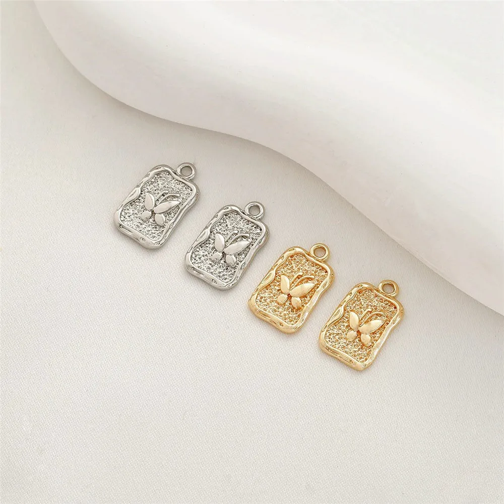 

14K Package Gold Color Butterfly Carved Irregular Rectangular Pendant DIY Bracelet Necklace Pendant Accessories