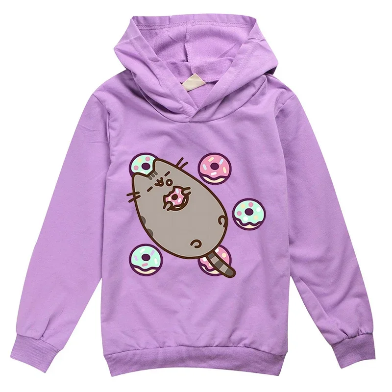 Pusheen Cute Cat Boy Girl Thin Hoodie Cartoon Printed Child Pullover Long Sleeve Student Teenage Casual Autumn Spring Sweatshirt