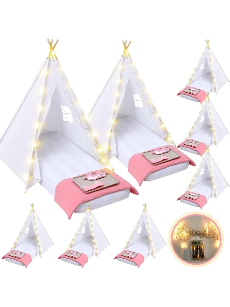 

8 Pack Kids Teepee Tent for Slumber Party with Mattress,Light String,Airbed Fitted Sheet,Sleepover Tent for Girls Boys Party