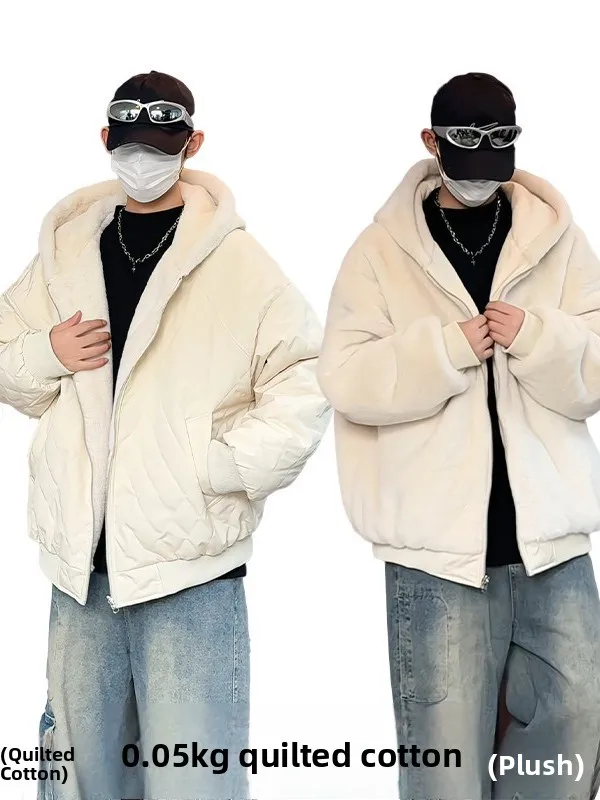 

Double-Sided Wear Thiened Fluffy Loose Men's Cotton Jaet Winter Warmth Protection Casual Hooded Coat Trendy Couples Outer...