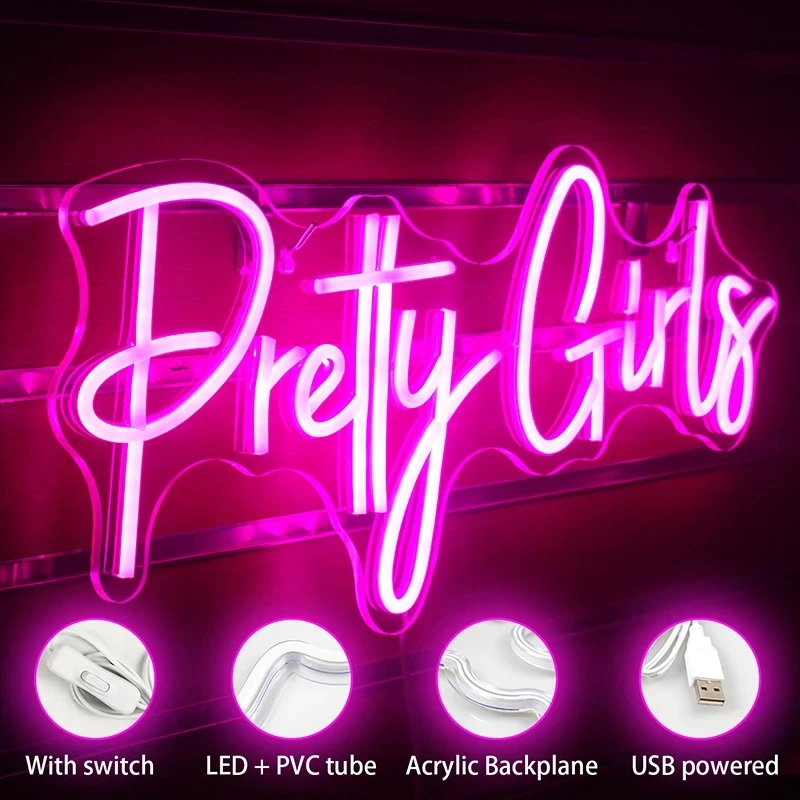 LED Pretty Girls Neon Sign Light 5V Gym Sign Tube USB With Switch Light Night Lamps Wall Art For Room Decor Halloween Party Bar