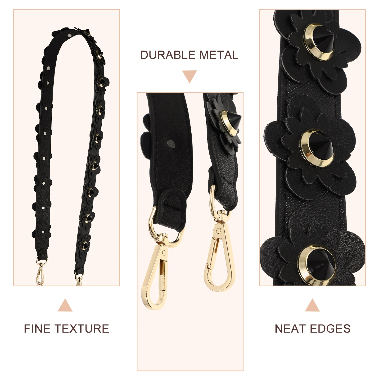 

1pc Stylish Pu Crossbody Shoulder Bag Strap Detachable Chain Black Flower Adornment For Women Mini Tote Clutch Purse